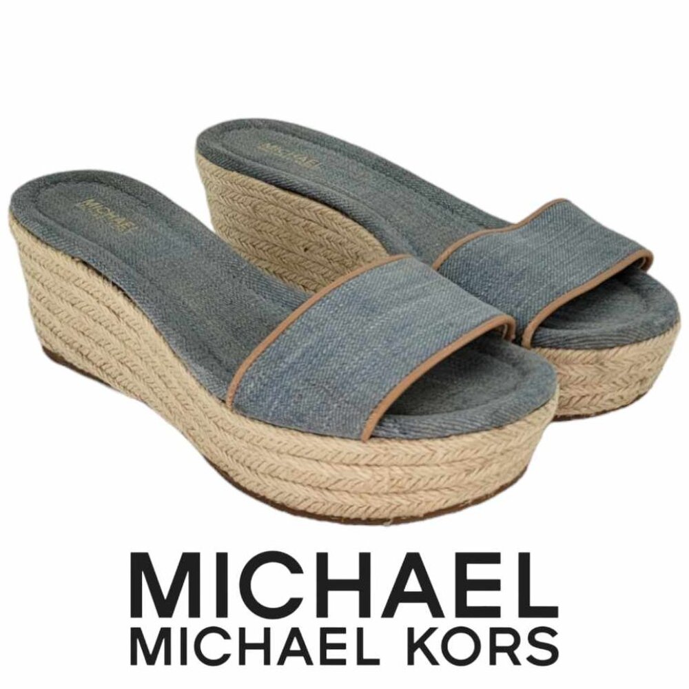 MICHAEL Michael Kors Denim Espadrille Wedge Sandals Women's Sz 6.5
